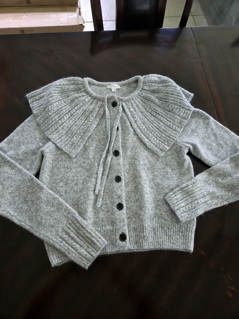 a Loves a Women's Gray Button-Front Sweater with Statement Collar Size M